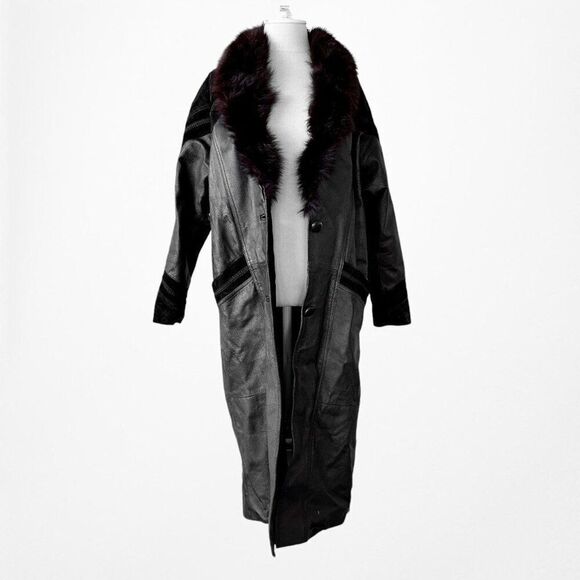 Vintage Y2K Black Leather Shoulder Padded Button Front Coat Jacket Size M - Picture 3 of 7